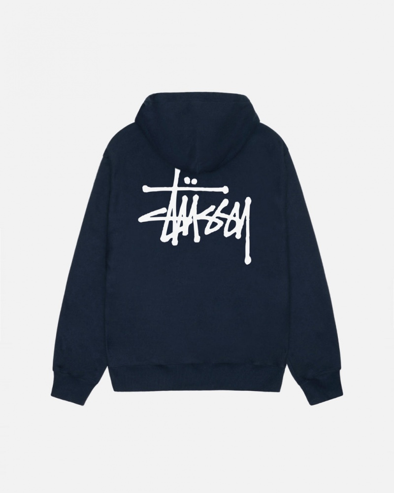 Men\'s Stussy Basic Stussy Hoodie Navy Ireland | MUO-3717