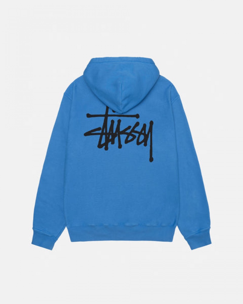 Men's Stussy Basic Stussy Hoodie Pigment Dyed Hoodie Blue Ireland | UWS-8689