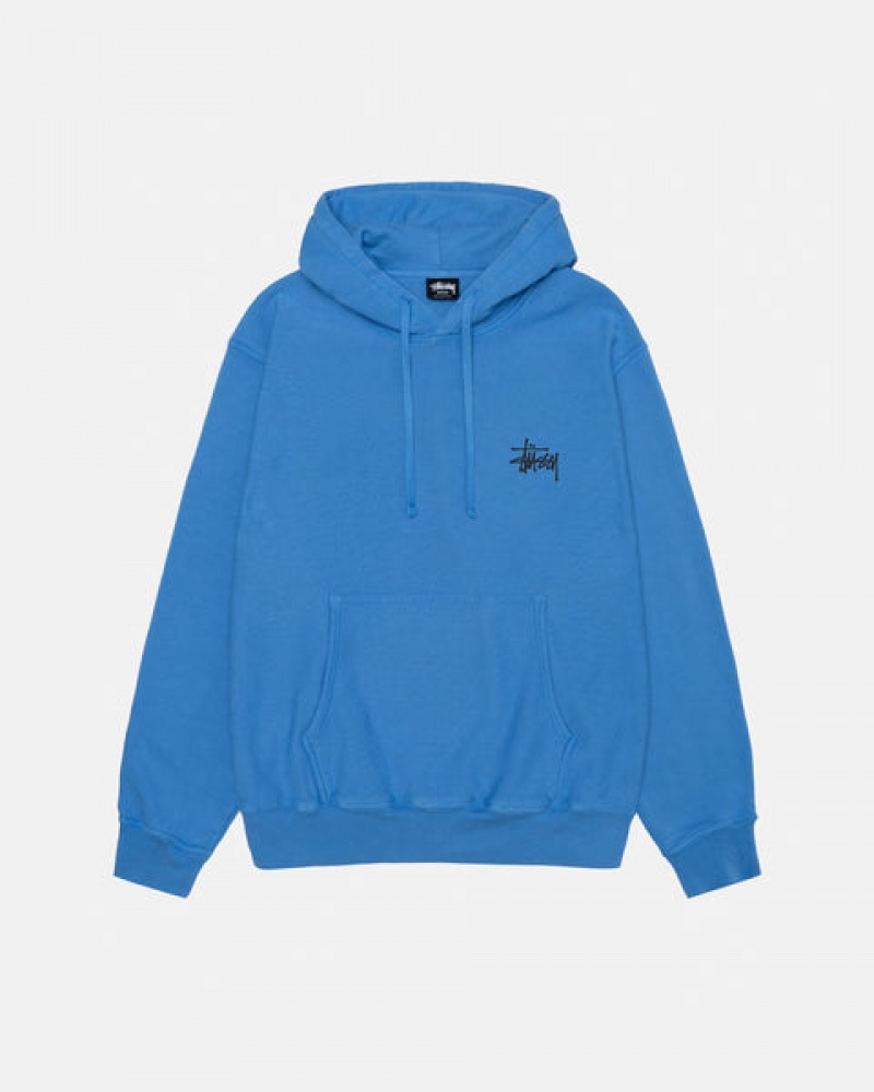 Men\'s Stussy Basic Stussy Hoodie Pigment Dyed Hoodie Blue Ireland | UWS-8689