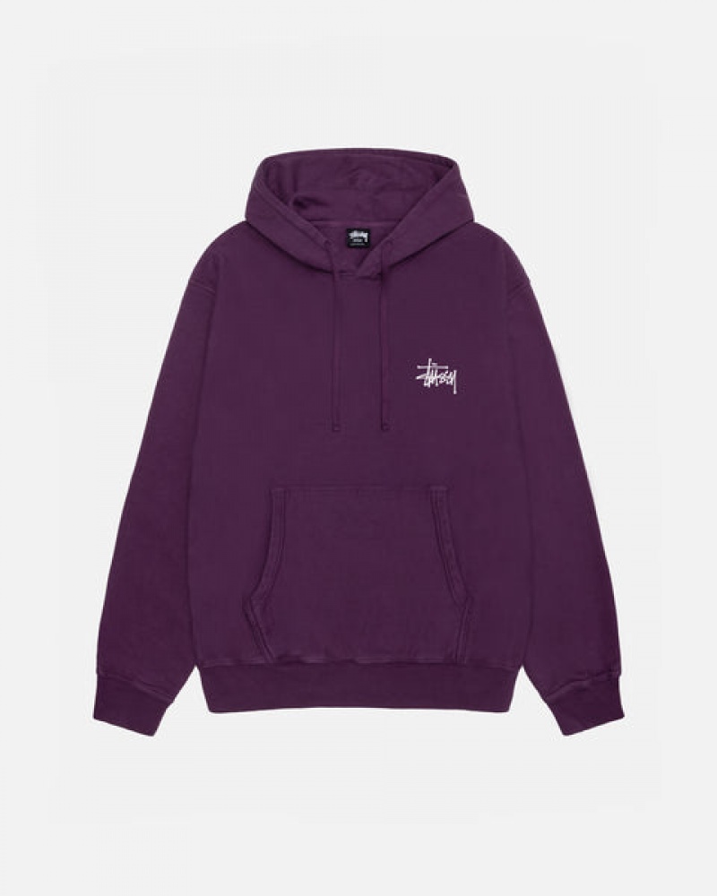 Men's Stussy Basic Stussy Hoodie Pigment Dyed Hoodie Purple Ireland | EZA-8236