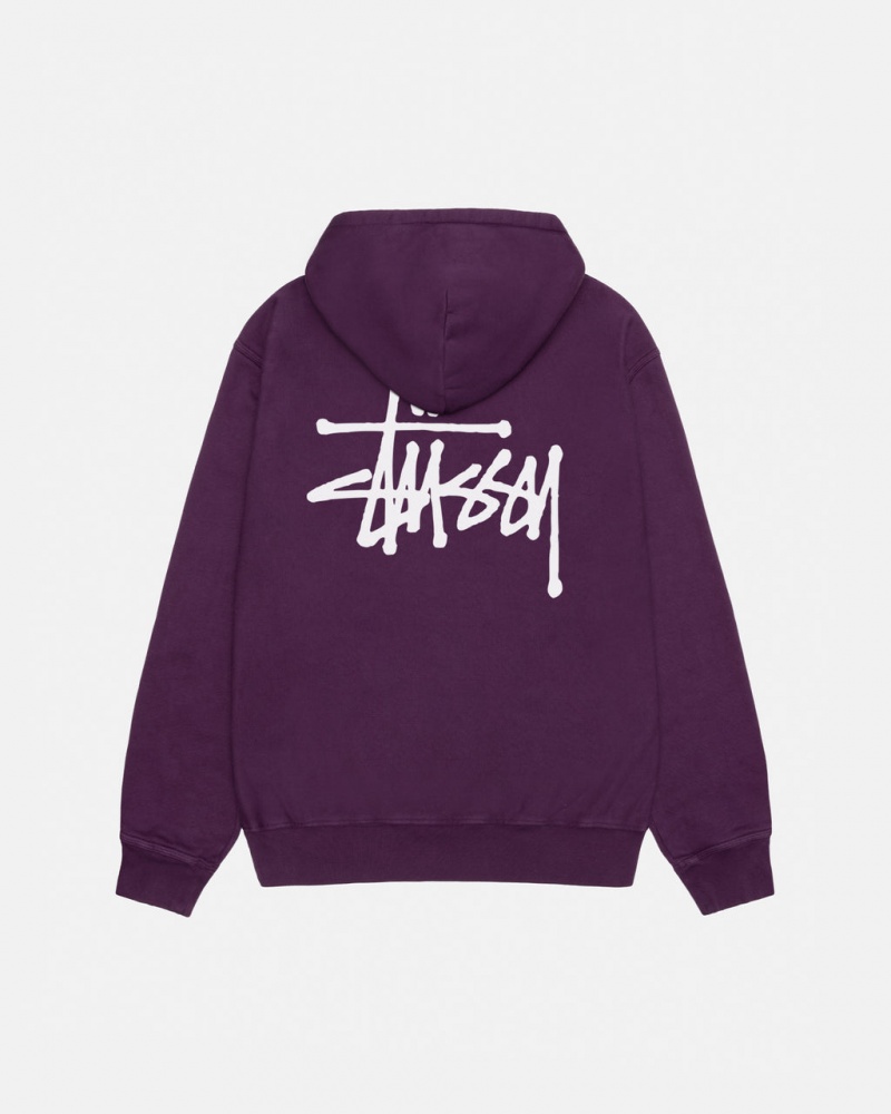 Men\'s Stussy Basic Stussy Hoodie Pigment Dyed Hoodie Purple Ireland | EZA-8236