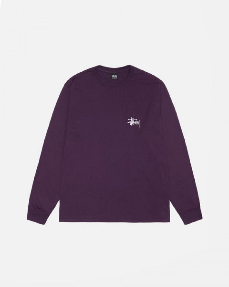 Men's Stussy Basic Stussy LS Tee Pigment Dyed Tees Purple Ireland | NXE-3193