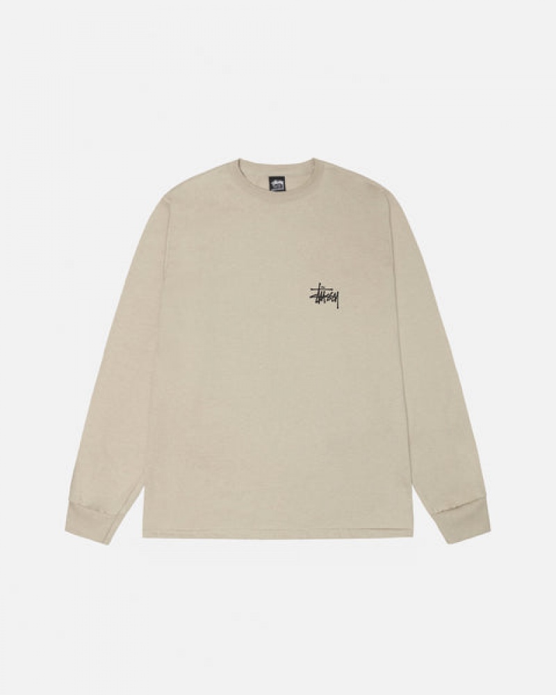 Men's Stussy Basic Stussy Ls Tees Khaki Ireland | KHS-5781