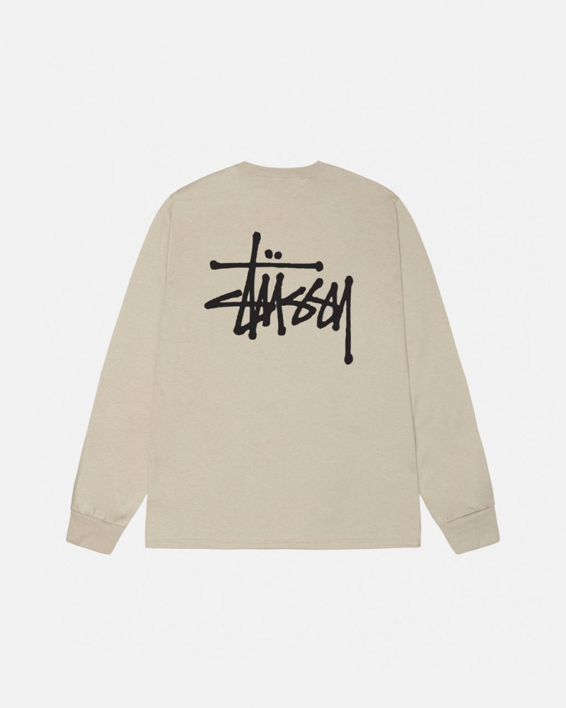 Men\'s Stussy Basic Stussy Ls Tees Khaki Ireland | KHS-5781