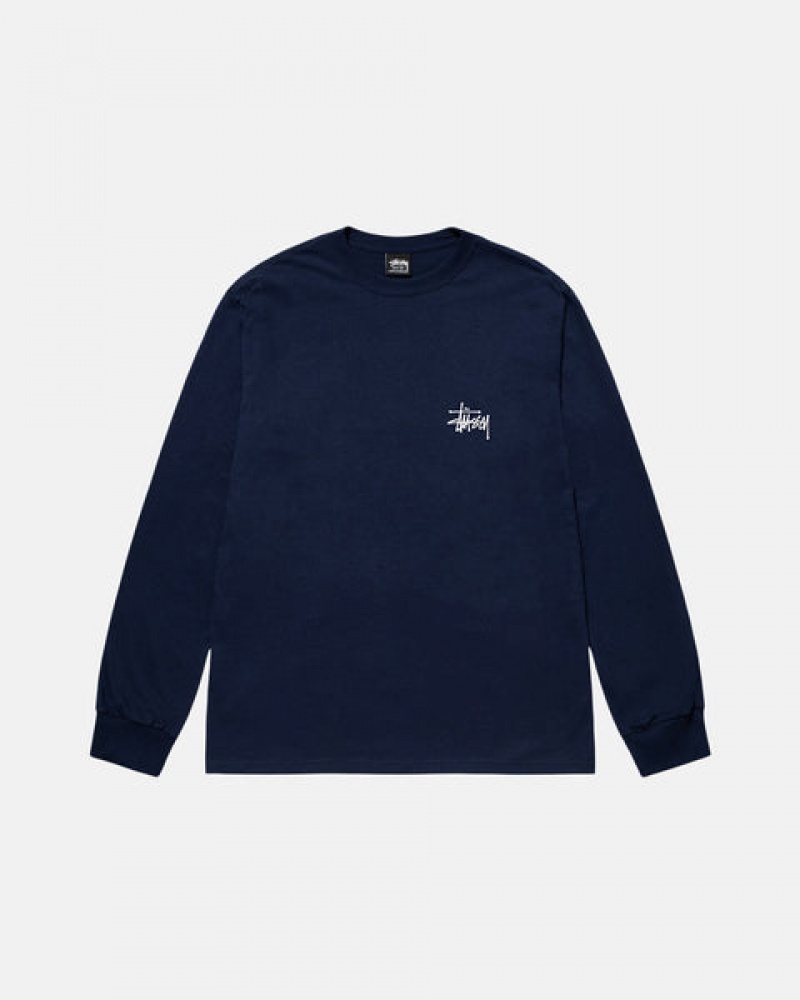 Men's Stussy Basic Stussy Ls Tees Navy Ireland | FYN-2178