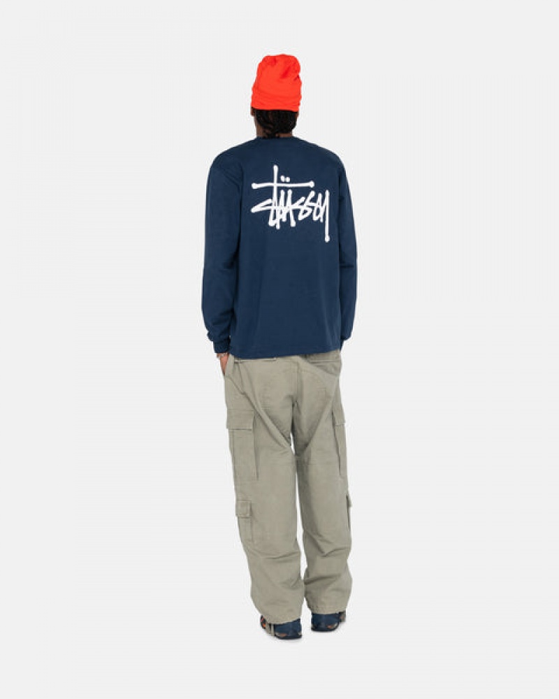 Men's Stussy Basic Stussy Ls Tees Navy Ireland | FYN-2178