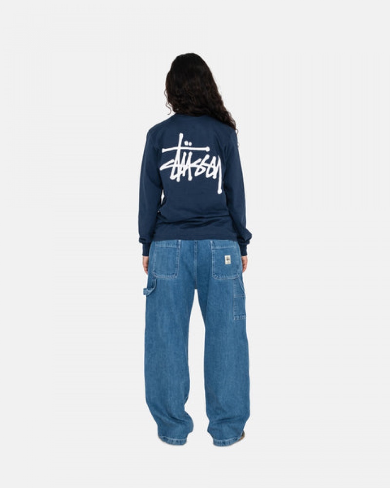 Men's Stussy Basic Stussy Ls Tees Navy Ireland | FYN-2178