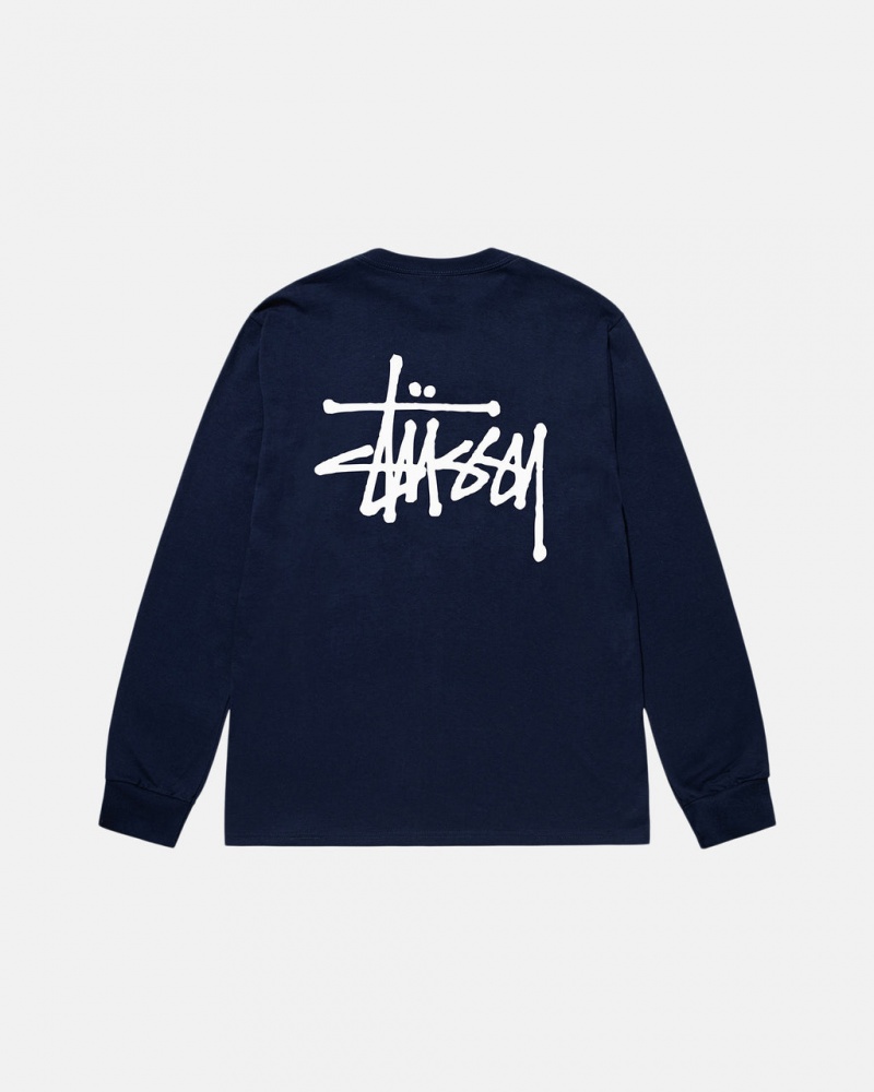 Men\'s Stussy Basic Stussy Ls Tees Navy Ireland | FYN-2178