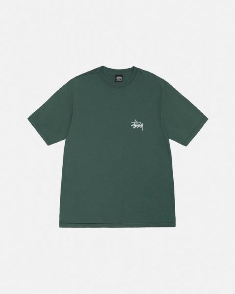 Men's Stussy Basic Stussy Tee Pigment Dyed Tees Green Ireland | RVQ-0717