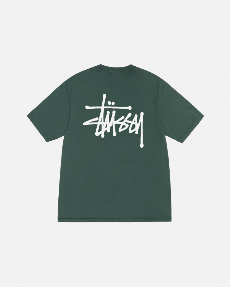 Men\'s Stussy Basic Stussy Tee Pigment Dyed Tees Green Ireland | RVQ-0717