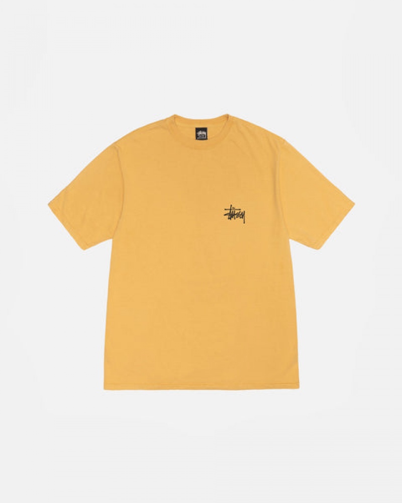 Men's Stussy Basic Stussy Tee Pigment Dyed Tees Yellow Ireland | DYF-1452