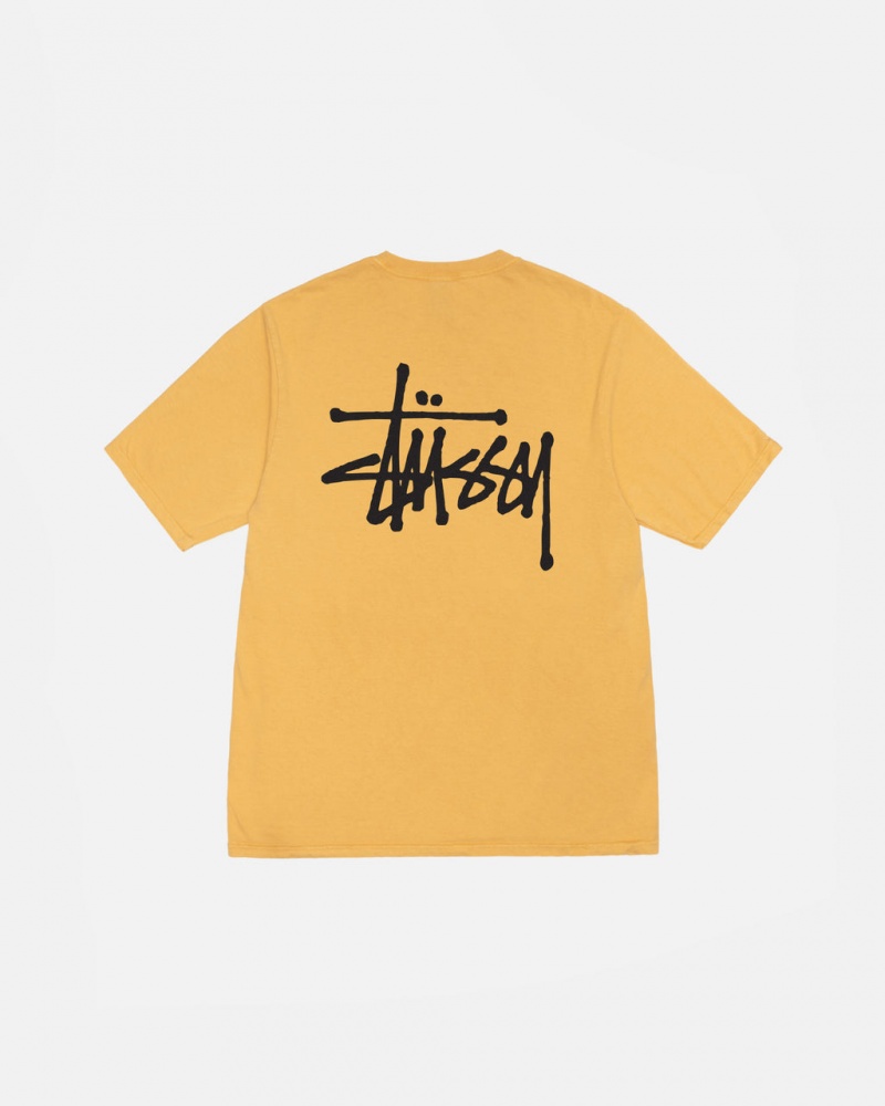 Men\'s Stussy Basic Stussy Tee Pigment Dyed Tees Yellow Ireland | DYF-1452