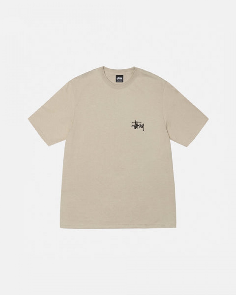 Men's Stussy Basic Stussy Tees Khaki Ireland | QMX-7257