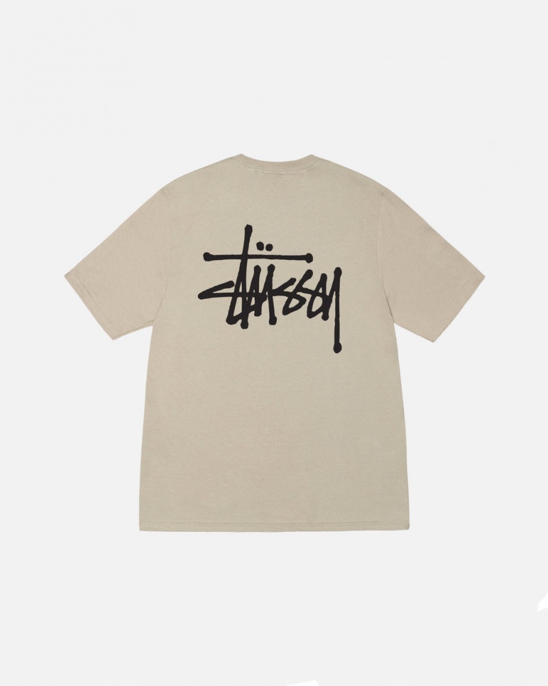 Men\'s Stussy Basic Stussy Tees Khaki Ireland | QMX-7257