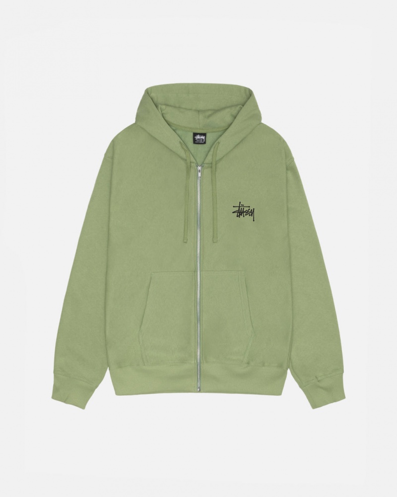 Men\'s Stussy Basic Stussy Zip Hood Sweatshirts Green Ireland | JXT-5863