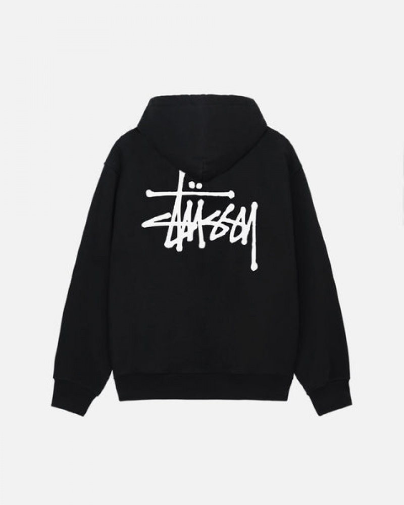 Men's Stussy Basic Stussy Zip Hoodie Black Ireland | DHE-6367