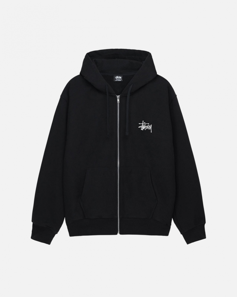 Men\'s Stussy Basic Stussy Zip Hoodie Black Ireland | DHE-6367