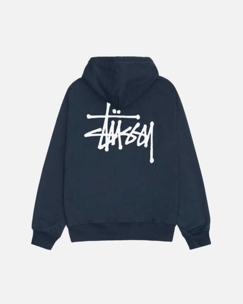 Men's Stussy Basic Stussy Zip Hoodie Navy Ireland | HYN-6893