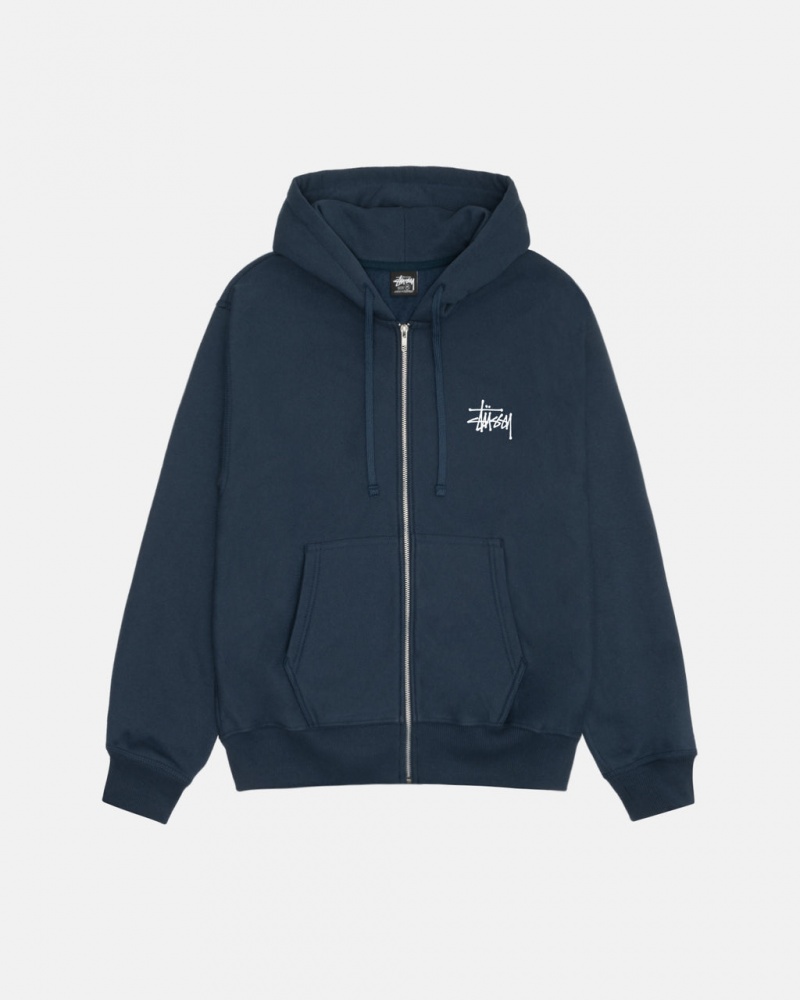 Men\'s Stussy Basic Stussy Zip Hoodie Navy Ireland | HYN-6893