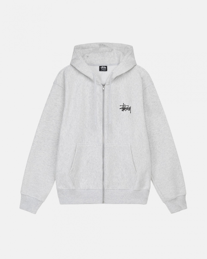 Men\'s Stussy Basic Stussy Zip Hoodie Grey Ireland | TZV-4217