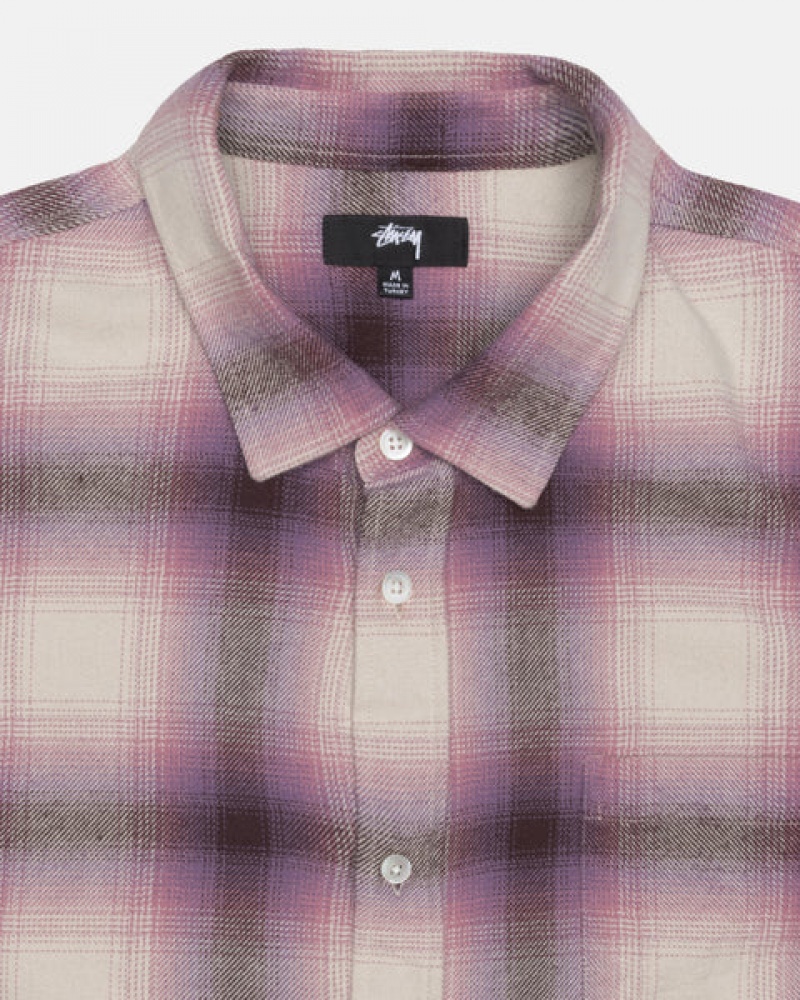 Men's Stussy Bay Plaid Shirts Burgundy Ireland | MLC-2937