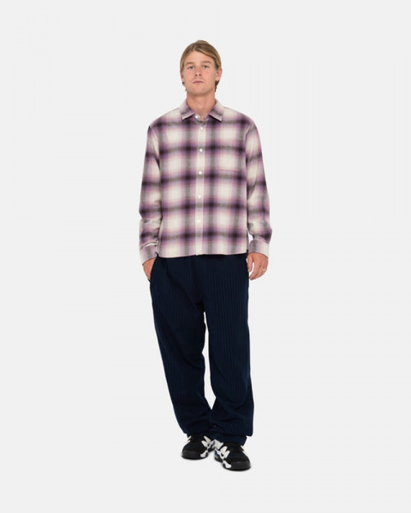 Men's Stussy Bay Plaid Shirts Burgundy Ireland | MLC-2937