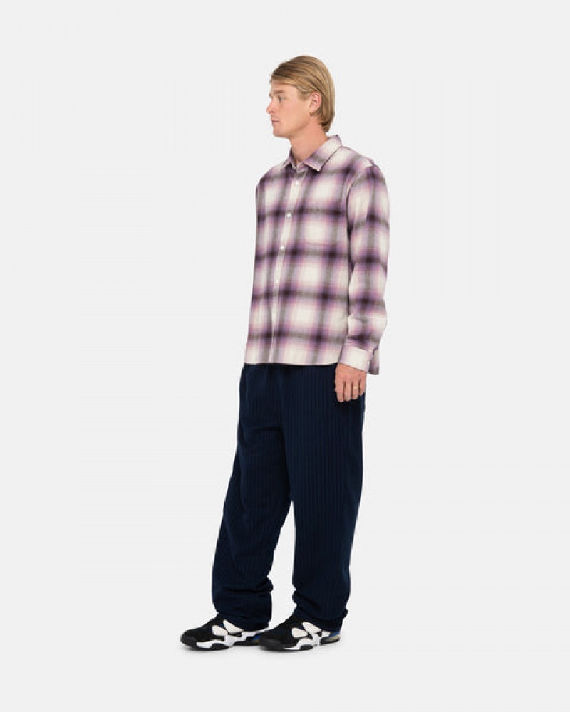 Men's Stussy Bay Plaid Shirts Burgundy Ireland | MLC-2937