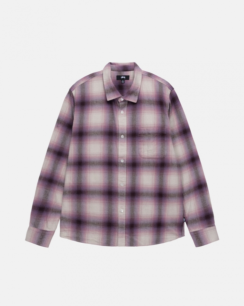 Men\'s Stussy Bay Plaid Shirts Burgundy Ireland | MLC-2937