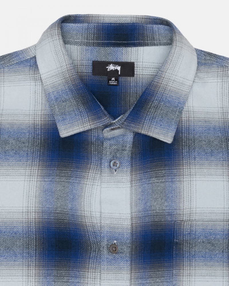 Men's Stussy Bay Plaid Shirts Navy Ireland | ZRT-7807