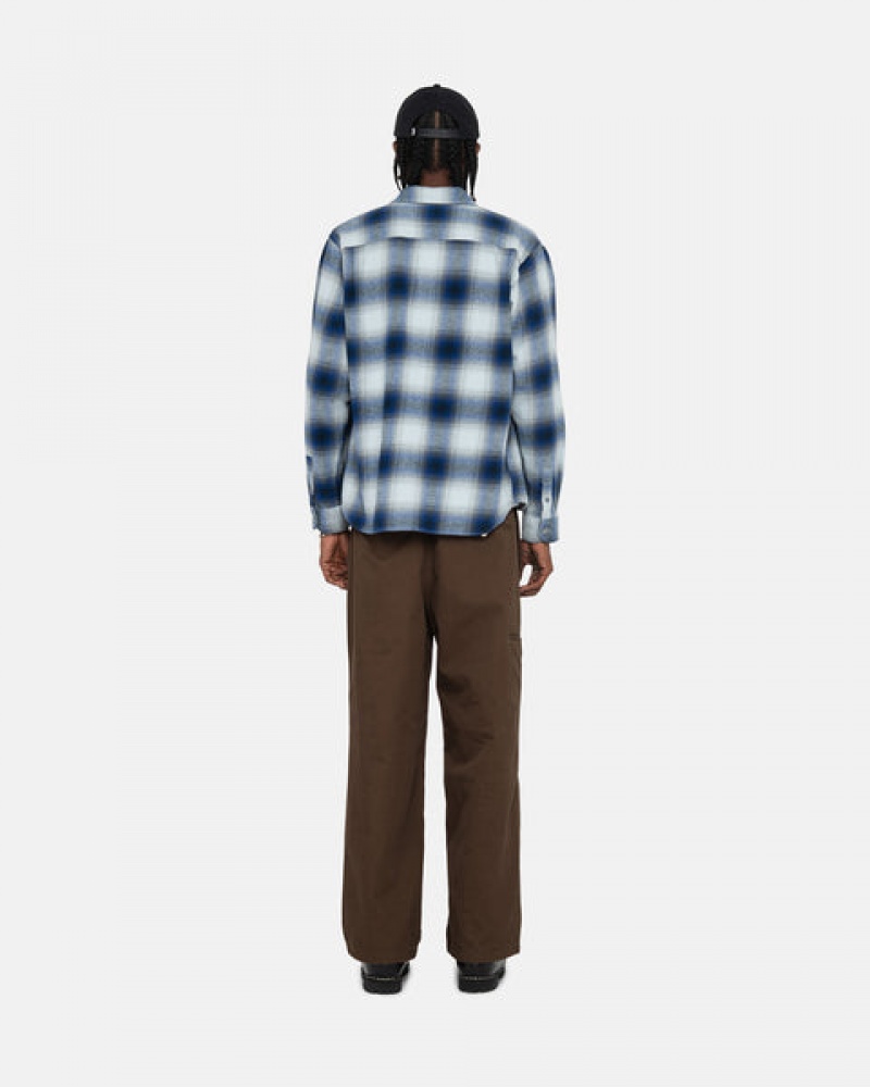 Men's Stussy Bay Plaid Shirts Navy Ireland | ZRT-7807