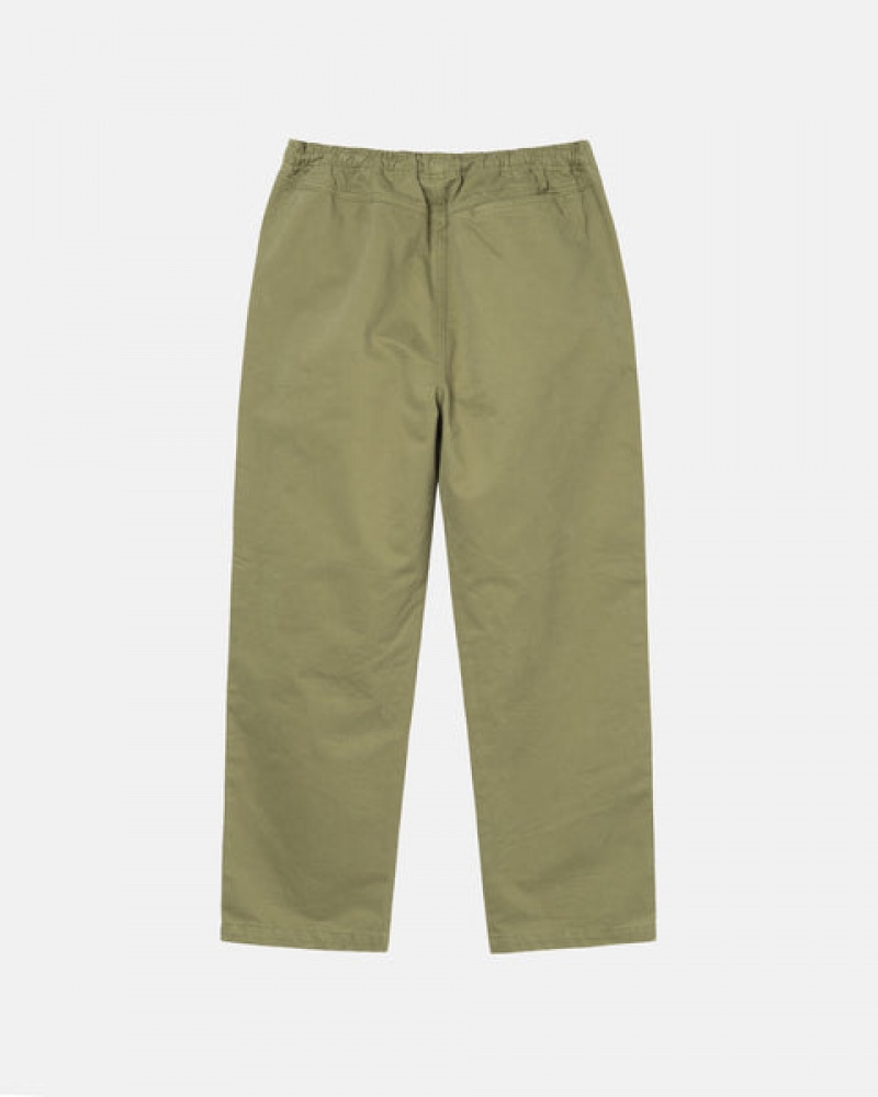 Men's Stussy Beach Pant Brushed Cotton Pants Olive Ireland | FFY-0325