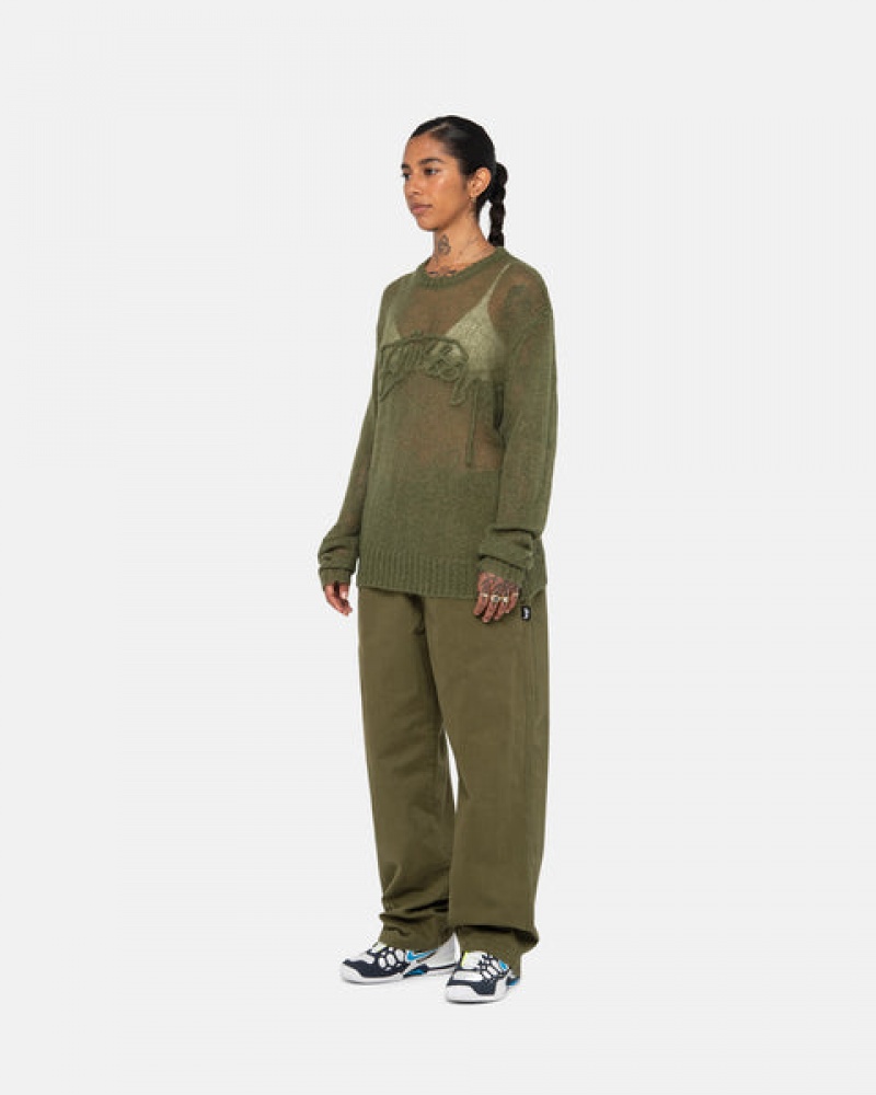 Men's Stussy Beach Pant Brushed Cotton Pants Olive Ireland | FFY-0325