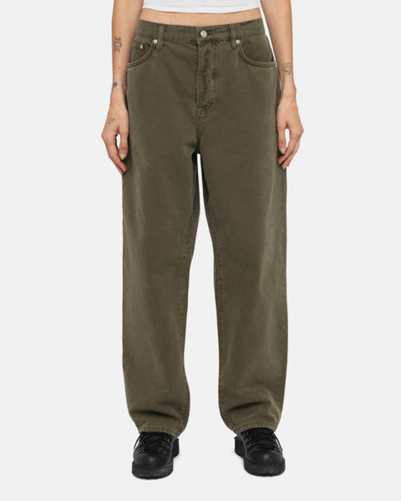 Men's Stussy Big Ol' Jean Washed Canvas Pants Olive Ireland | HEA-8034