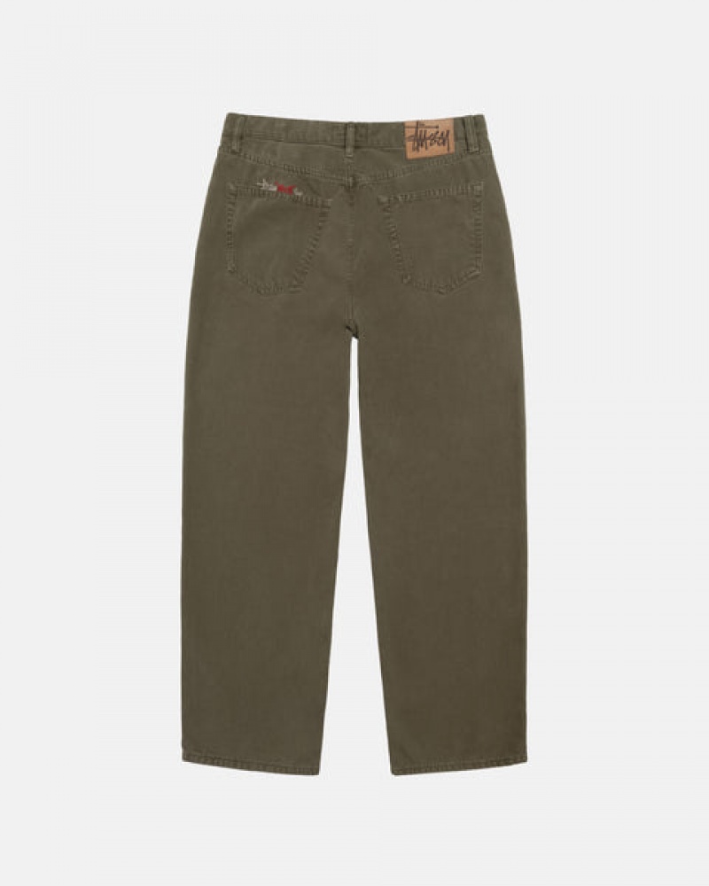 Men's Stussy Big Ol' Jean Washed Canvas Pants Olive Ireland | HEA-8034