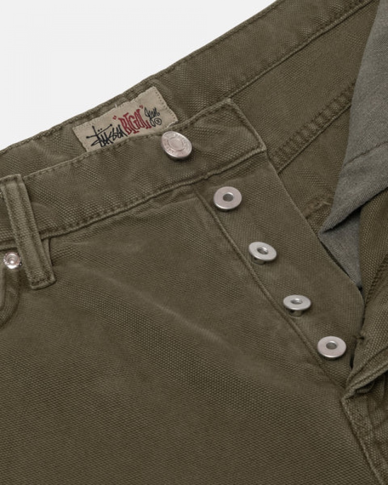 Men's Stussy Big Ol' Jean Washed Canvas Pants Olive Ireland | HEA-8034