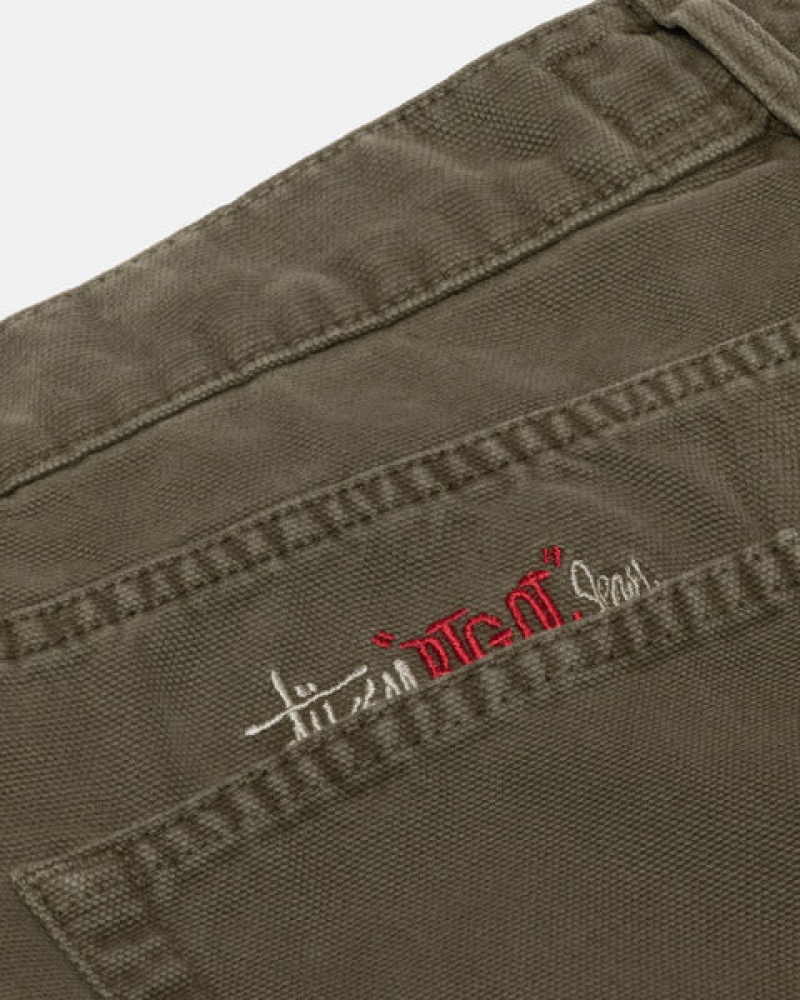 Men's Stussy Big Ol' Jean Washed Canvas Pants Olive Ireland | HEA-8034