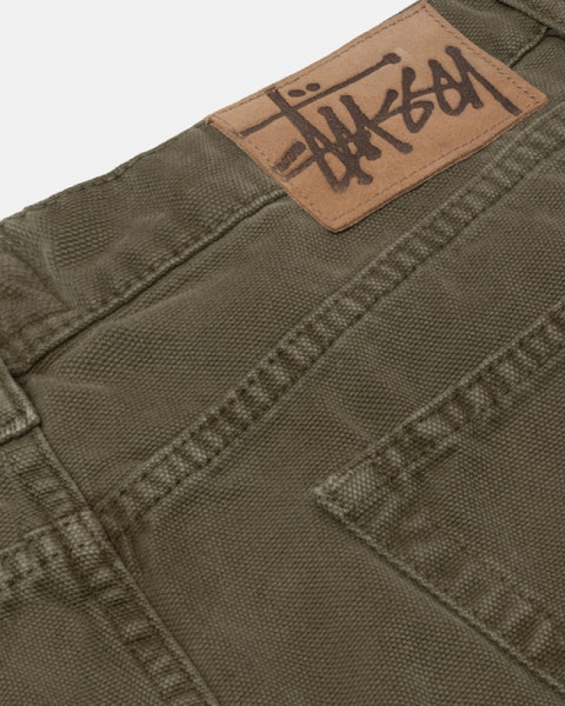 Men's Stussy Big Ol' Jean Washed Canvas Pants Olive Ireland | HEA-8034