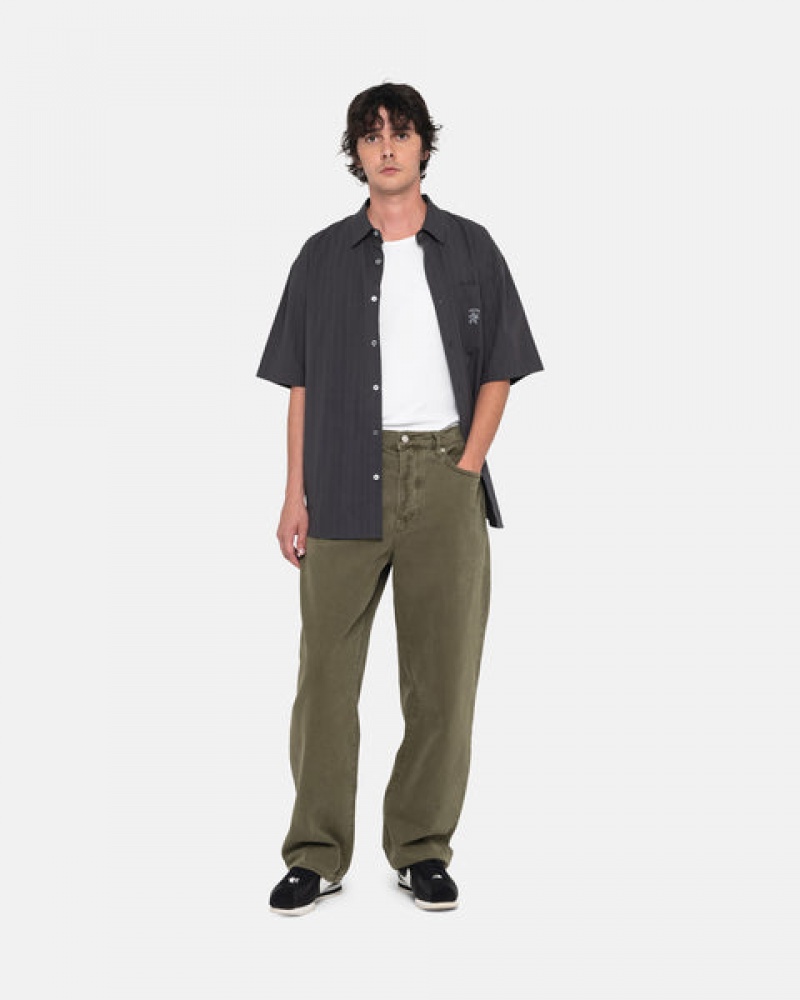 Men's Stussy Big Ol' Jean Washed Canvas Pants Olive Ireland | HEA-8034