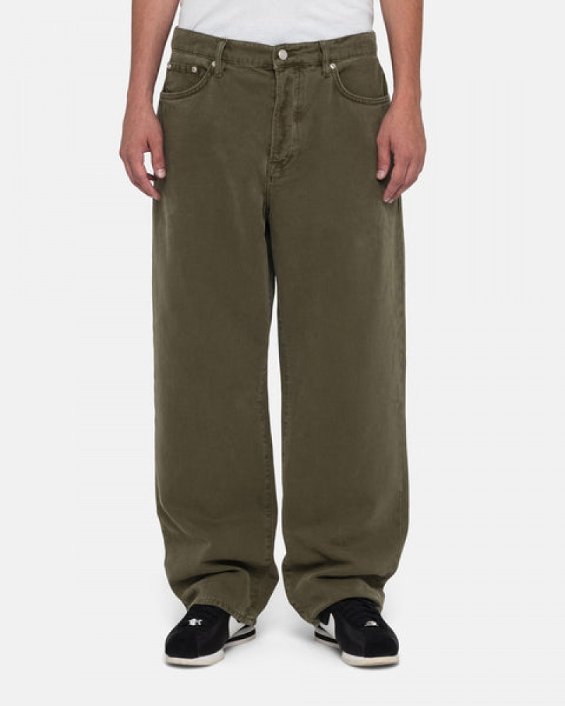 Men's Stussy Big Ol' Jean Washed Canvas Pants Olive Ireland | HEA-8034