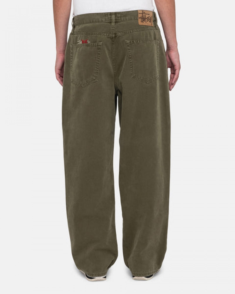 Men's Stussy Big Ol' Jean Washed Canvas Pants Olive Ireland | HEA-8034