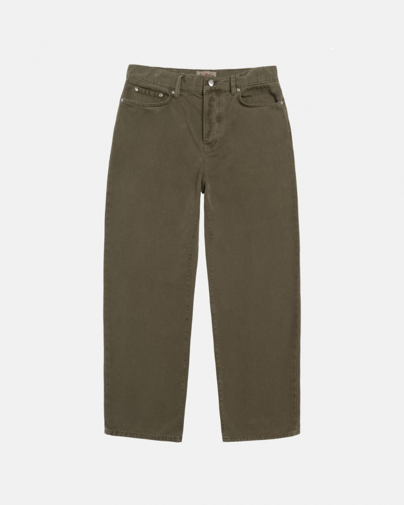 Men\'s Stussy Big Ol\' Jean Washed Canvas Pants Olive Ireland | HEA-8034