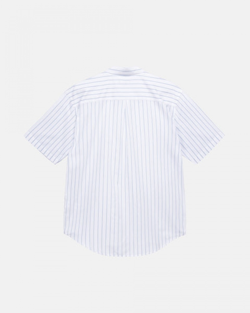 Men's Stussy Boxy Striped Shirts White Ireland | AAV-6280