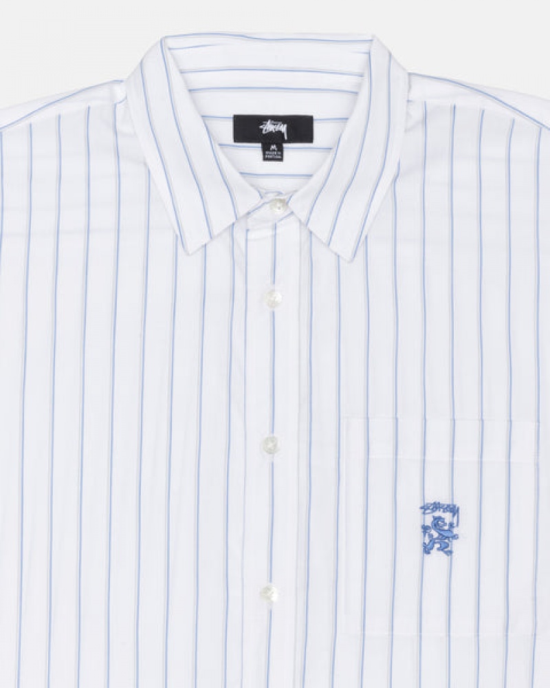 Men's Stussy Boxy Striped Shirts White Ireland | AAV-6280