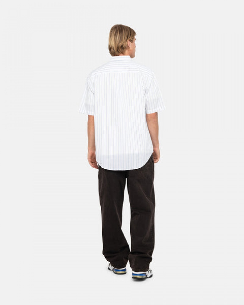 Men's Stussy Boxy Striped Shirts White Ireland | AAV-6280