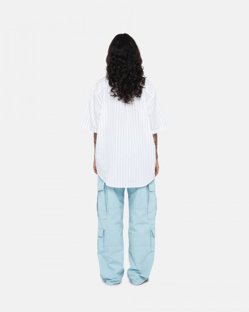 Men's Stussy Boxy Striped Shirts White Ireland | AAV-6280