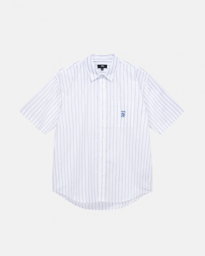 Men\'s Stussy Boxy Striped Shirts White Ireland | AAV-6280