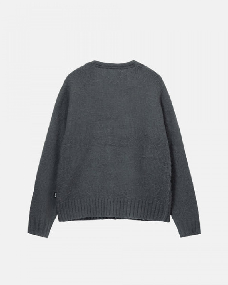 Men's Stussy Brushed Cardigan Sweaters Charcoal Ireland | RUX-5045