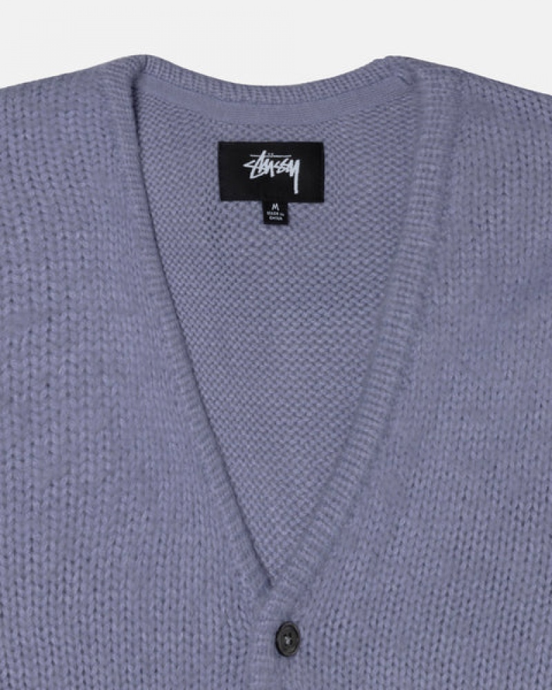 Men's Stussy Brushed Cardigan Sweaters Purple Ireland | RRV-9987