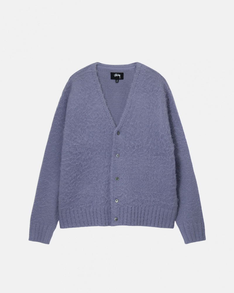 Men\'s Stussy Brushed Cardigan Sweaters Purple Ireland | RRV-9987