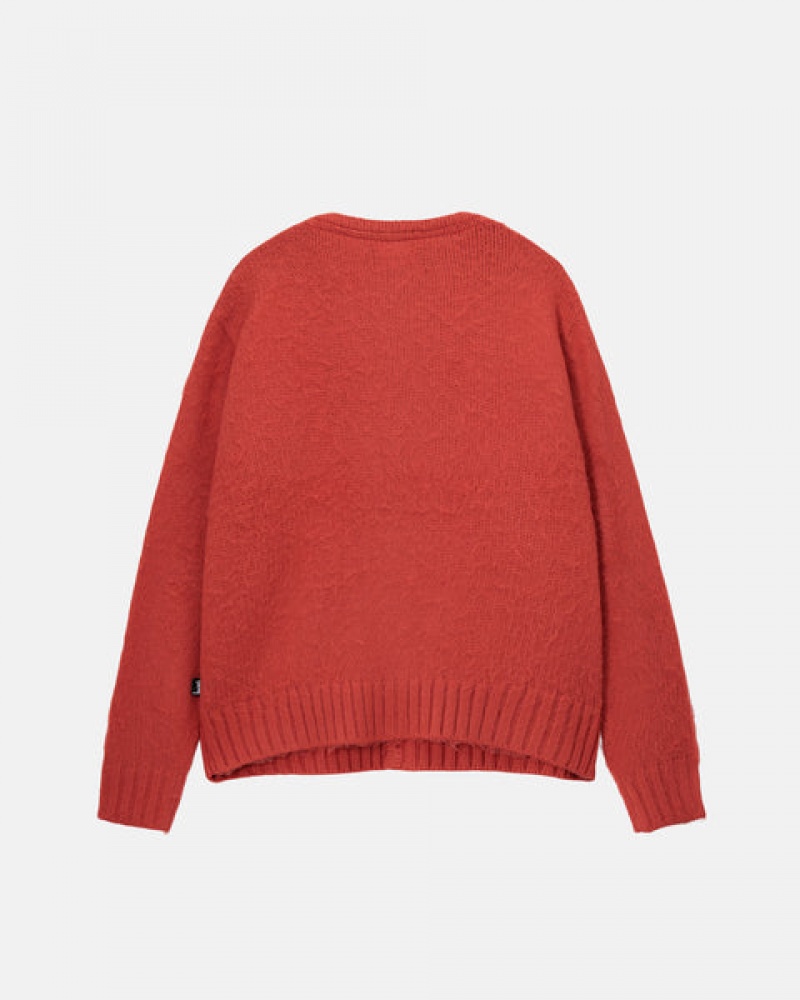 Men's Stussy Brushed Cardigan Sweaters Red Ireland | DCX-4929